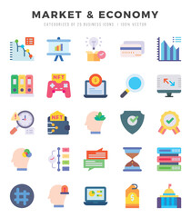 Market & Economy Icons bundle. Flat style Icons. Vector illustration.