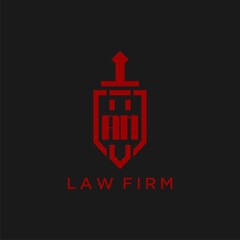 RM initial monogram for law firm with sword and shield logo image