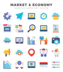 Market & Economy Flat icons collection. Flat icons pack. Vector illustration