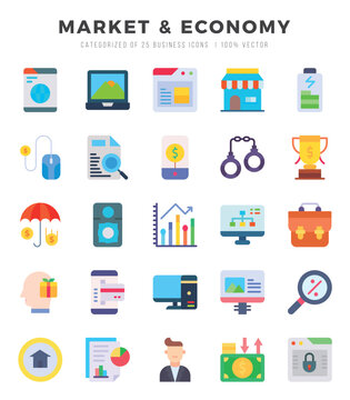 Set of Flat Market & Economy Icons. Flat art icon. Vector illustration