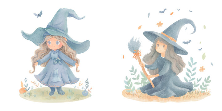 cute witch watercolour vector illustration