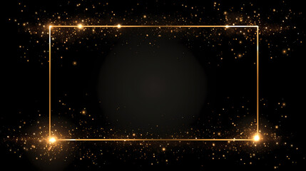 Luxurious golden rectangular frame paired with stylish black background - obrazy, fototapety, plakaty