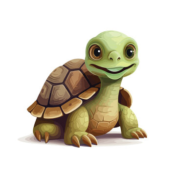 Cute Illustrated Tortoise Clipart isolated on white background