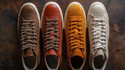 A picture of the difference, A shot of several styles of men's and women's shoes, The comparison of leather and sports shoes.