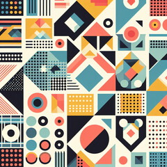 ポップかつカラフルな配色の幾何学模様のパターン