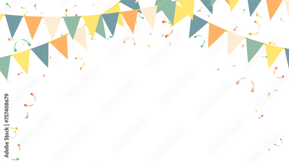 Wall mural banner summer camp, party, holiday isolated with triangle pennants chain and confetti - Wall murals
