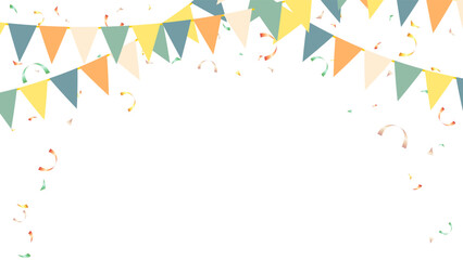 banner summer camp, party, holiday isolated with triangle pennants chain and confetti