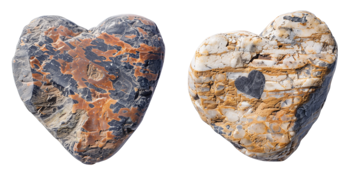 Set of heart shape rock isolated on transparent background
