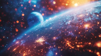 An abstract cosmic light display resembling a galaxy with vivid colors and a mesmerizing bokeh...