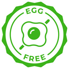 Egg free label vector icon illustration for product package. Egg free green logo, symbol, badge, tag, stamp, seal, sticker, mark, tag or emblem isolated.