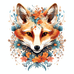 Floral Fox Clipart isolated on white background  