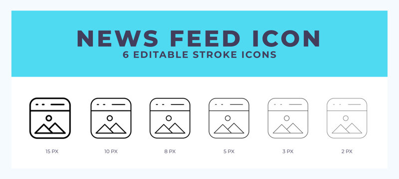 News feed icon set with different stroke. Design elements for logo. Vector illustration.