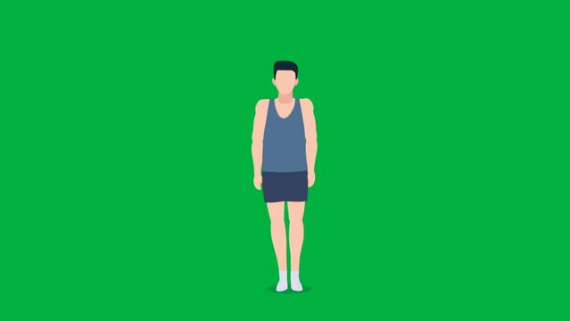 3D Male Cartoon Workout, Animation Cartoon Video Green Screen, 4k realistic female Character running with loop animation on the chroma key, Exercising Regularly, Green Screen Background