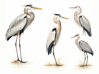 Heron collection set isolated on transparent background, transparency image, removed background