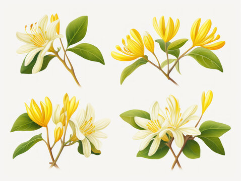 honeysuckle collection set isolated on transparent background, transparency image, removed background