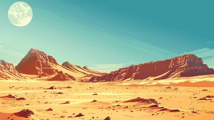Fotobehang An illustration of a desert scene in America with a retro poster style. © Aisyaqilumar