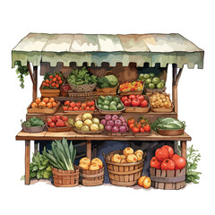 Fruit and Veg Stall Clipart isolated on white background