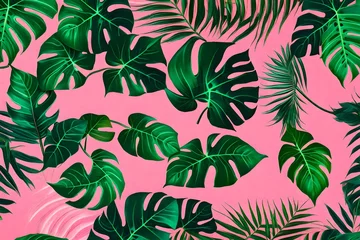 Selbstklebende Fototapeten seamless pattern with leaves pink background © Ayan