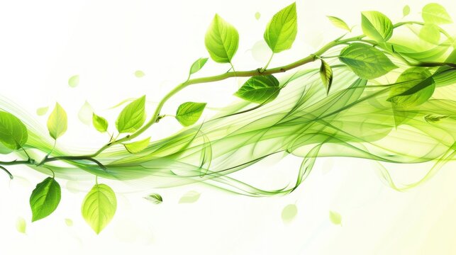 Green wave and branch leaves ecology background. AI generated image