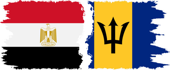 Barbados and Egypt grunge flags connection vector - obrazy, fototapety, plakaty