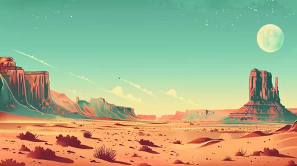 Wandaufkleber An illustration of a desert scene in America with a retro poster style. © Aisyaqilumar