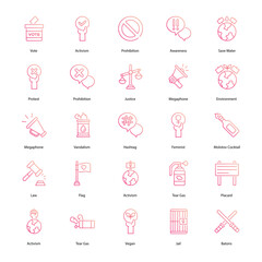 set of Activism icons such as megaphone, flag, voting, vote icons