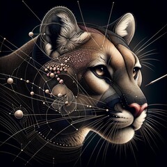 portrait of a puma, dark background