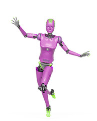 female cyborg is running