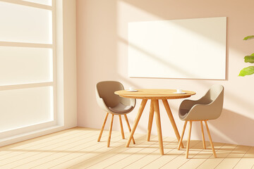 Chairs and table with frame mockup. Cafe concept. 3d render