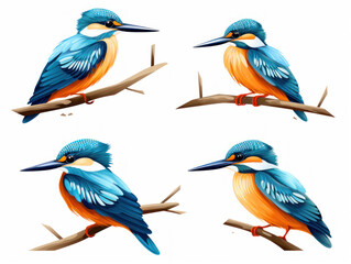 Kingfisher collection set isolated on transparent background, transparency image, removed background