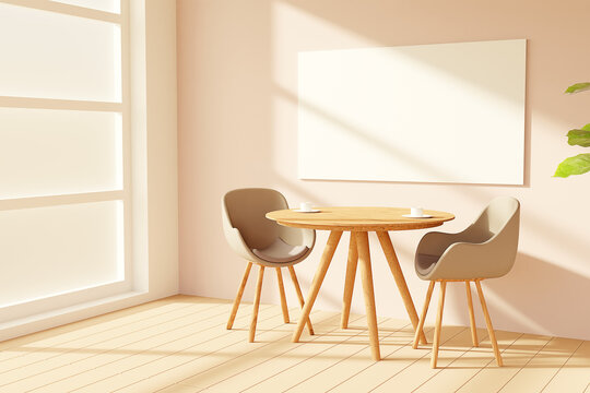 Chairs and table with frame mockup. Cafe concept. 3d render