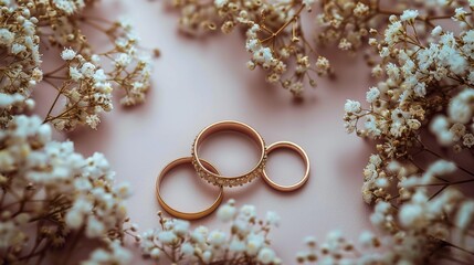 Obraz na płótnie Canvas Two Gold Wedding Rings on Flowers