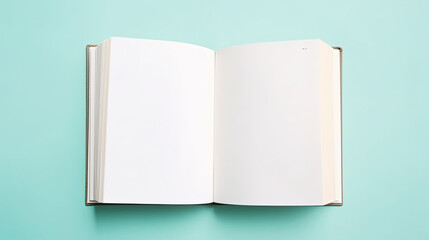 Open book, blank page, top down view on pastel background 