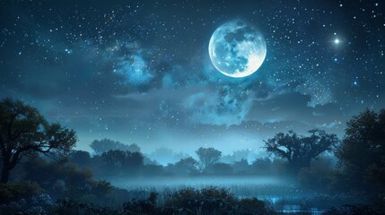 Naklejka na ściany i meble Night Sky With Full Moon
