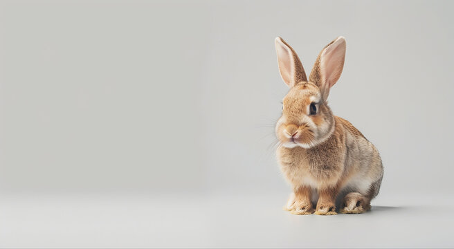 Um lindo coelho sobre fundo claro com espa&ccedil;o para texto, conceito de p&aacute;scoa