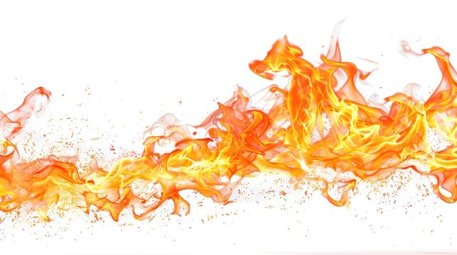 Dynamic red fire flames isolated on white background. AI generated image