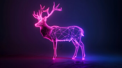 Fototapeta premium 3D Neon Outline of a Deer on Dark Background