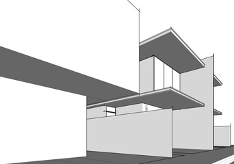 Architectural sketch of a house 3d illustration	