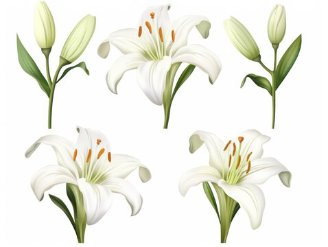 lily collection set isolated on transparent background, transparency image, removed background