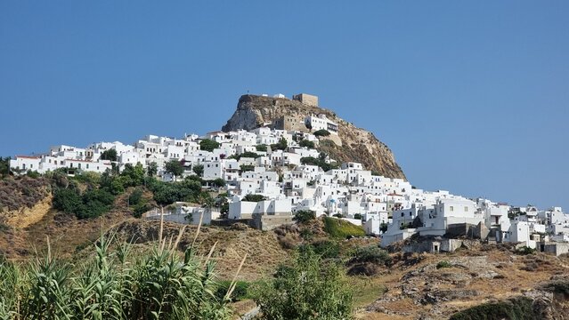 greece skiros or skyros island center chora city pavements arcs central square in summer