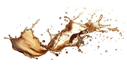 Golden oil splash cut out on white background. AI generated image