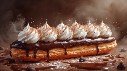 Eclair, capturing the indulgent and creamy interior. AI generate illustration - obrazy, fototapety, plakaty