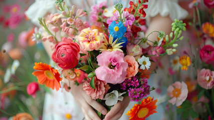 Flower Arrangement in Progress with Hands at Creative Workshop