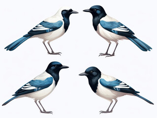 Magpie collection set isolated on transparent background, transparency image, removed background