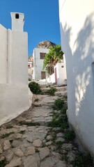 greece skiros or skyros island center chora city pavements arcs central square in summer