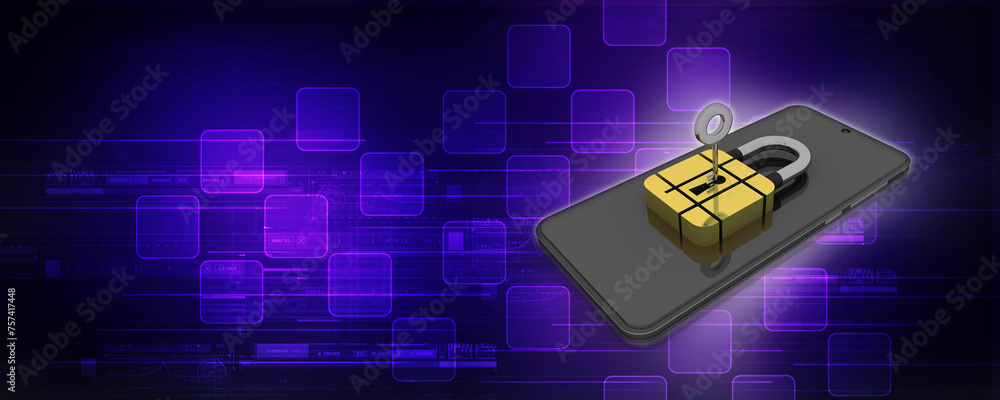 Poster 3d rendering transmitter mobile wifi with lock
