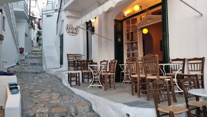 greece skiros or skyros island center chora city pavements arcs central square in summer