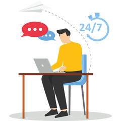 Customer service concept, call center, Hotline operator suggestion to customer. Global technical support online 24 7. Customer support department staff, telemarketing agents. flat vector illustration.