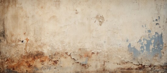 A closeup image of a dirty wall with various stains in brown and beige colors, resembling artwork....