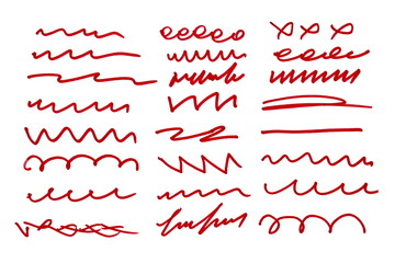 Red doodles on a white isolated background.